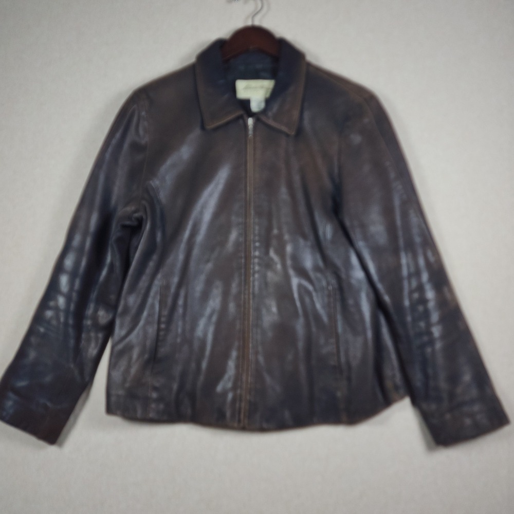 Eddie Bauer Lambskin Leather Jacket Mens Medium Brown 90s Minimalist Biker Y2K